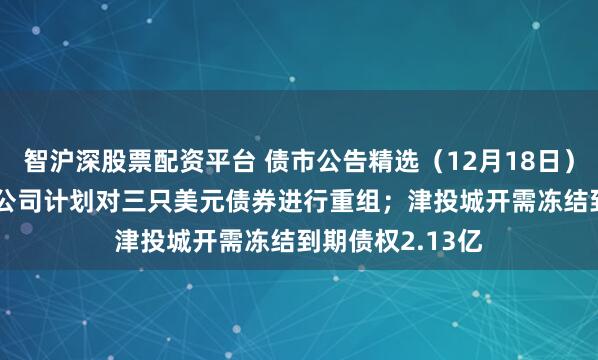 智沪深股票配资平台 债市公告精选（12月18日）| 富力地产附属公司计划对三只美元债券进行重组；津投城开需冻结到期债权2.13亿