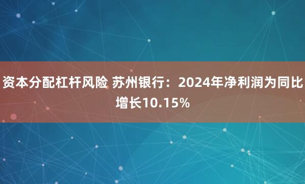 资本分配杠杆风险 苏州银行：2024年净利润为同比增长10.15%